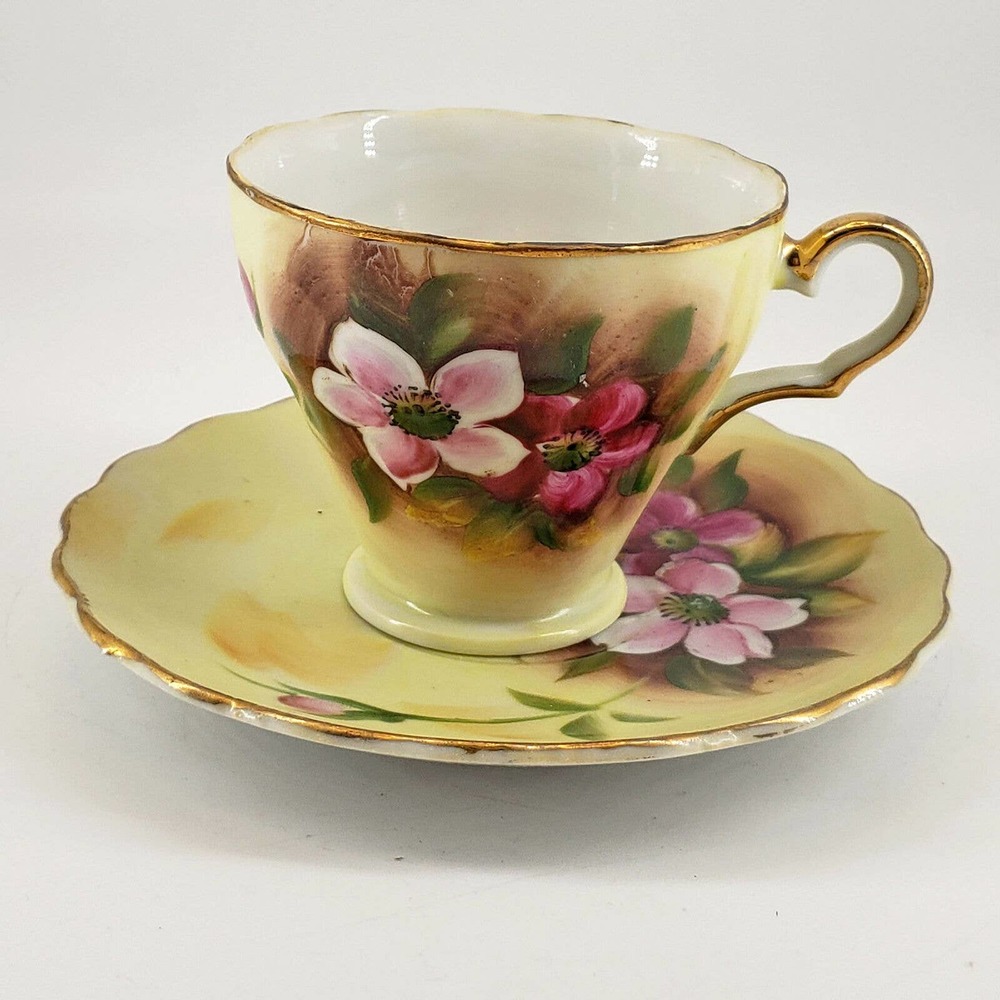 Vintage STERLING CHINA JAPAN Hand Painted Floral Delicate Tea Cup & Saucer - Picture 2 of 4